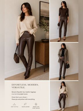 Banana Republic Chocolate Brown Faux Leather Leggings Pants Medium Vegan